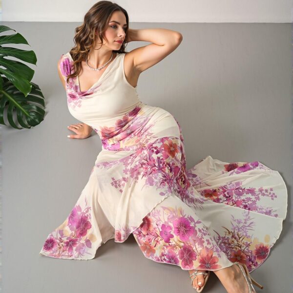 Elegant Multicolor Floral Print Adjustable Spaghetti Strap Ruffle Hem Vacation Dress for Spring and Summer - Chic, Classy and Trendy Fashion Style to Dress to Impress