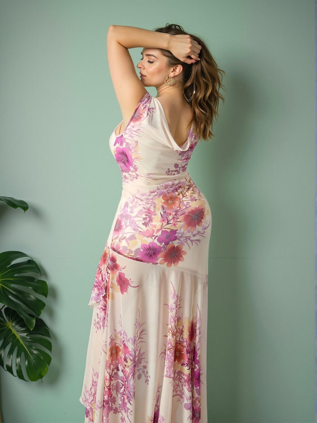 Elegant Multicolor Floral Print Adjustable Spaghetti Strap Ruffle Hem Vacation Dress for Spring and Summer - Chic, Classy and Trendy Fashion Style to Dress to Impress - Image 2