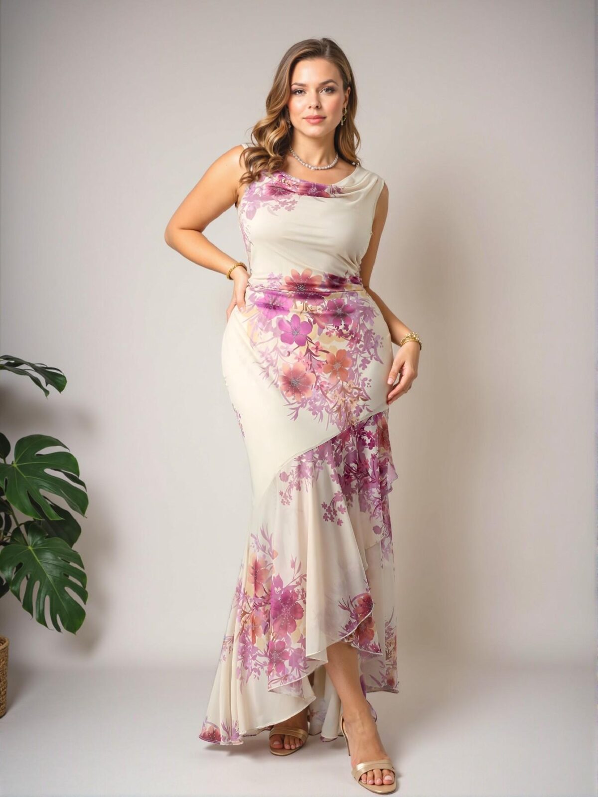 Elegant Multicolor Floral Print Adjustable Spaghetti Strap Ruffle Hem Vacation Dress for Spring and Summer - Chic, Classy and Trendy Fashion Style to Dress to Impress - Image 3
