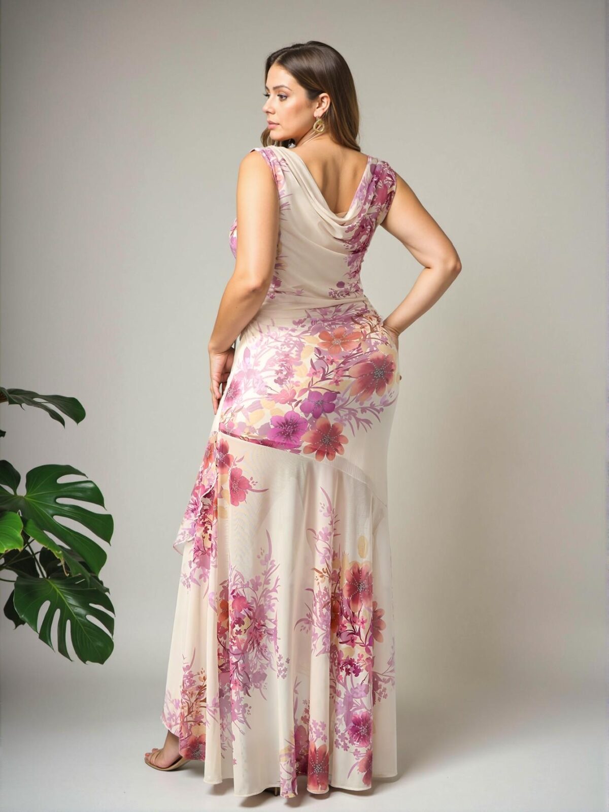 Elegant Multicolor Floral Print Adjustable Spaghetti Strap Ruffle Hem Vacation Dress for Spring and Summer - Chic, Classy and Trendy Fashion Style to Dress to Impress - Image 4