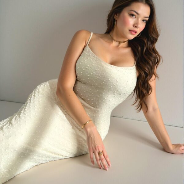 Elegant Apricot Romantic Spaghetti Strap Dress with Surplice Neckline, Belted Waist, Fitted Stretch Fabric, and Side Slit for Spring/Summer "Chic, Classy and Trendy Fashion Style to Dress to Impress"