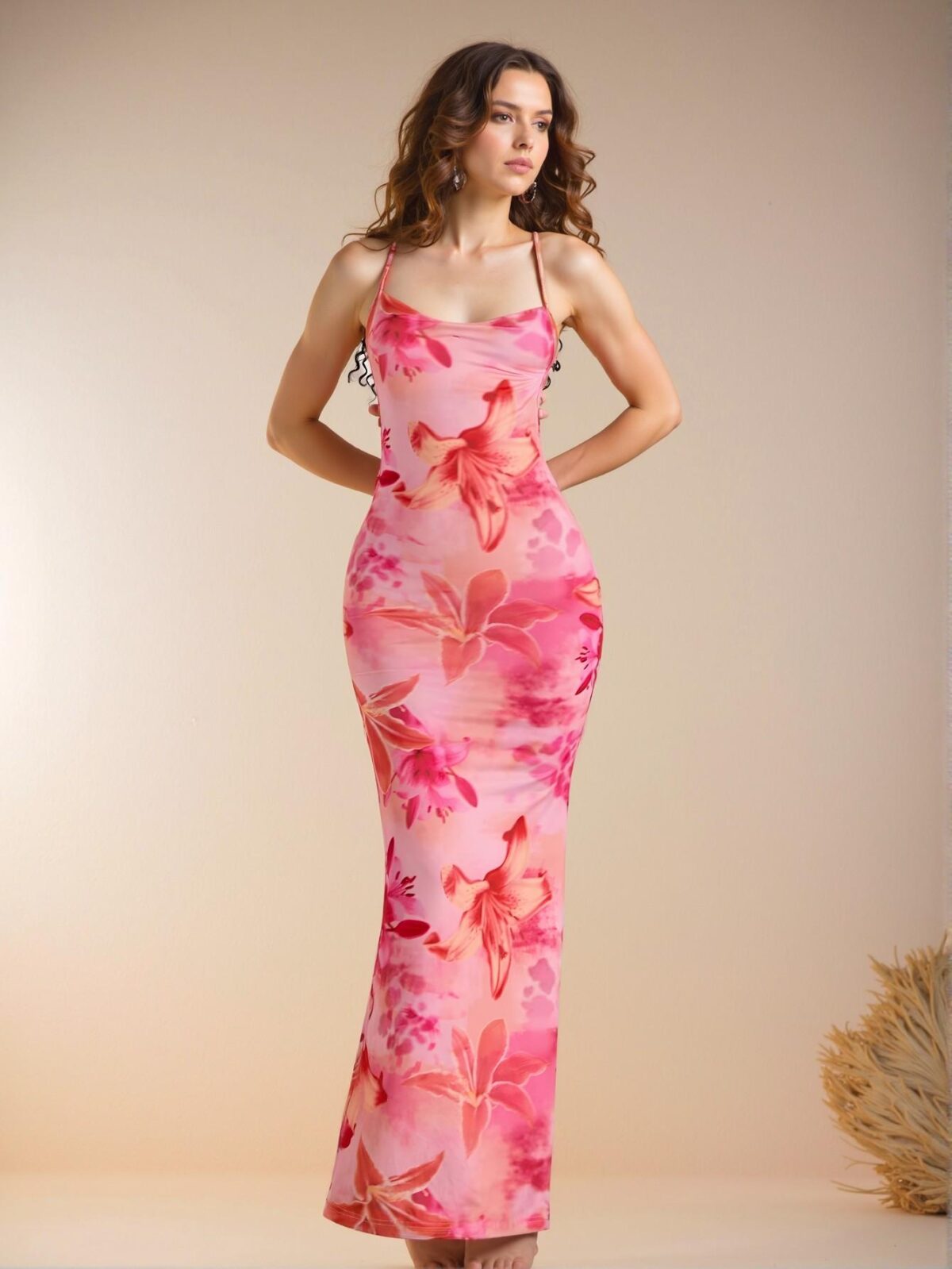 Elegant White Backless Floral Print Maxi Dress with Deep Draped Neck for Spring and Summer - Chic, Classy and Trendy Fashion Style to Dress to Impress - Image 5