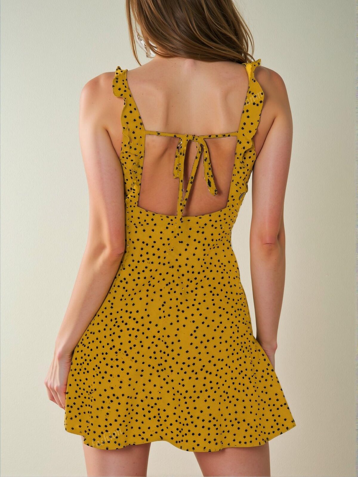 Elegant Yellow Y2K-Inspired Polka Dot V-Neck Slip Dress Perfect for Spring and Summer - Chic, Classy and Trendy Fashion Style to Dress to Impress - Image 2