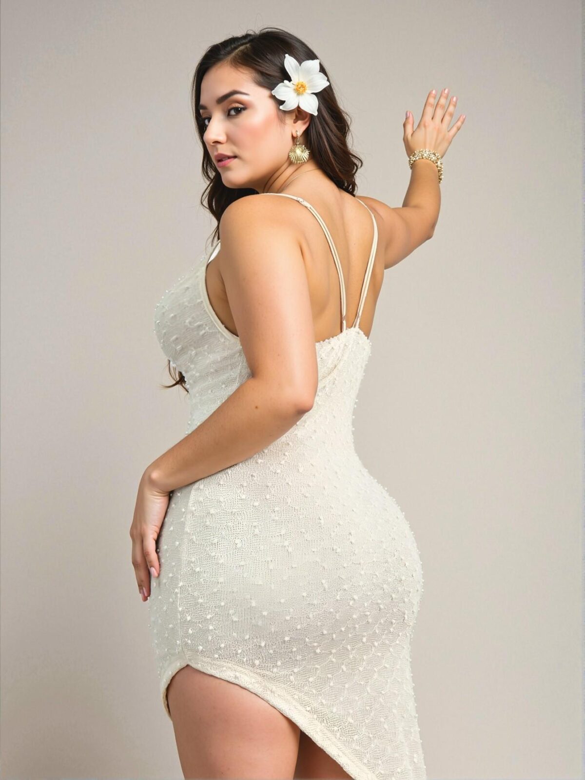 Elegant Apricot Romantic Asymmetrical Slit Midi Dress with Backless Design in Luxurious Knit Fabric, Perfect for Concerts, Birthdays, Vacations, and Dates—Chic, Classy, and Trendy Fashion Style to Dress to Impress - Image 2