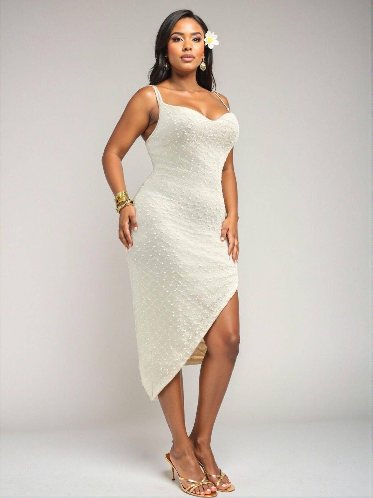 Elegant Apricot Romantic Asymmetrical Slit Midi Dress with Backless Design in Luxurious Knit Fabric, Perfect for Concerts, Birthdays, Vacations, and Dates—Chic, Classy, and Trendy Fashion Style to Dress to Impress - Image 3