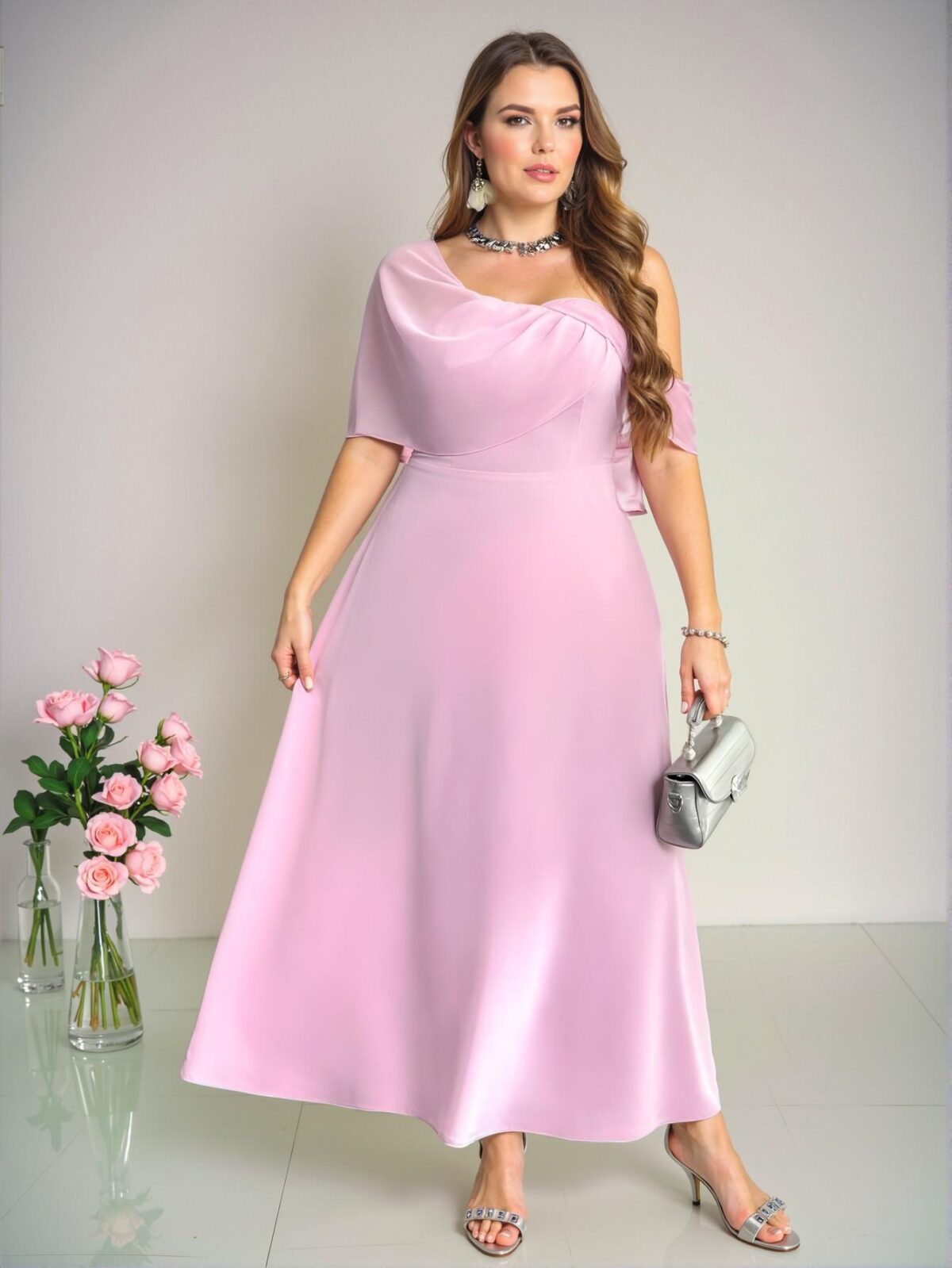 Elegant Pink Flowing Beach Long Dress for Plus Size Women, Perfect for Weddings and Hawaiian Vacations, Chic, Classy and Trendy Fashion Style to Dress to Impress