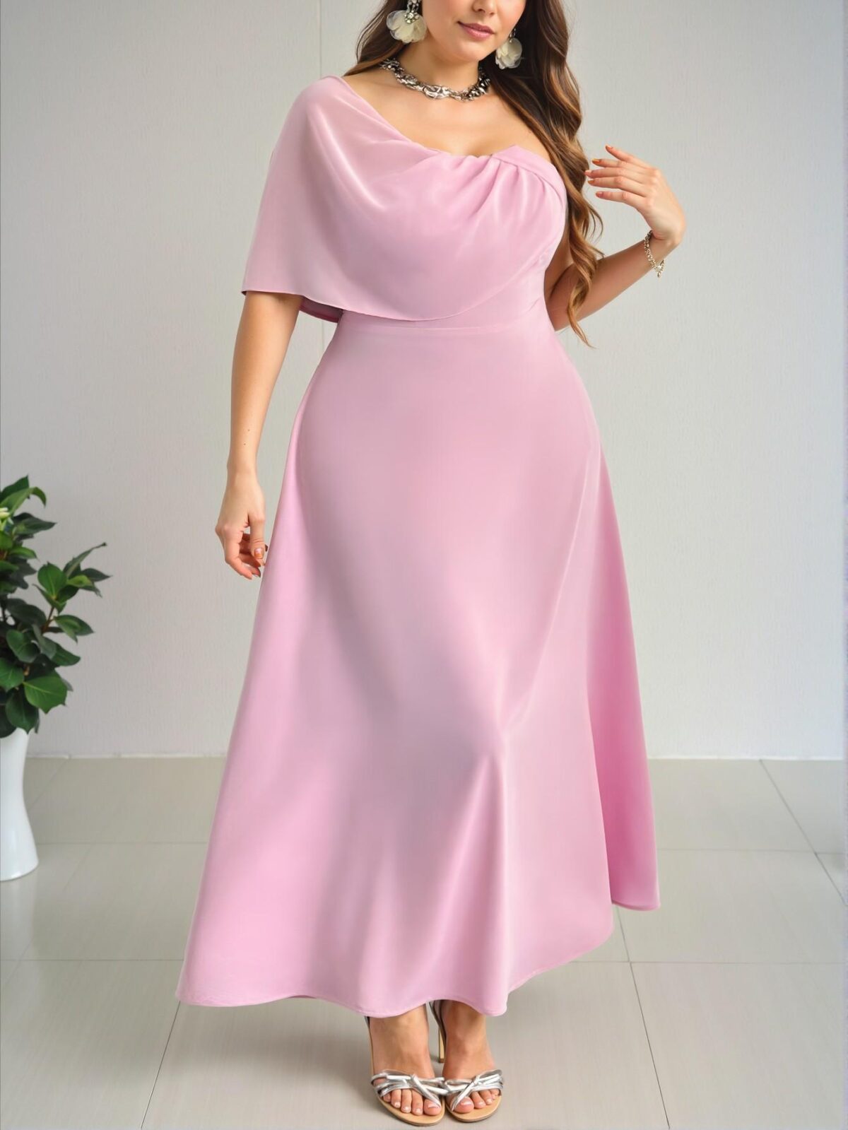 Elegant Pink Flowing Beach Long Dress for Plus Size Women, Perfect for Weddings and Hawaiian Vacations, Chic, Classy and Trendy Fashion Style to Dress to Impress - Image 2