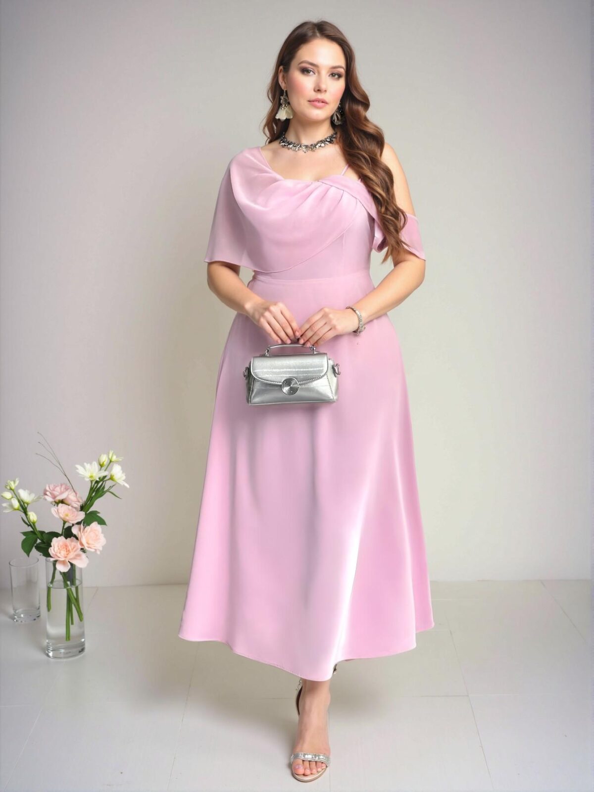 Elegant Pink Flowing Beach Long Dress for Plus Size Women, Perfect for Weddings and Hawaiian Vacations, Chic, Classy and Trendy Fashion Style to Dress to Impress - Image 5