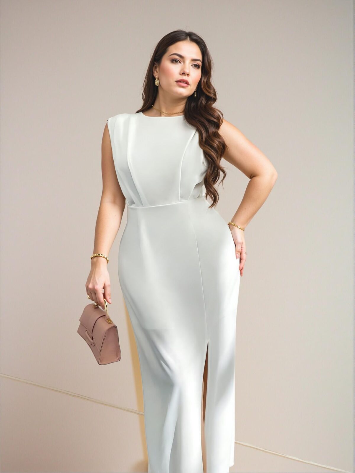 Elegant White Flowing Fitted Wedding Dress with Pleated Slit and Hollow Back for Spring and Summer - Chic, Classy and Trendy Fashion Style to Dress to Impress - Image 2