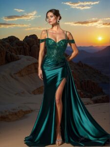 Elegant Dark Green Glamorous Slip Dress with Sparkly Embroidery and Beaded Details, Ideal for Evening Events, Weddings, Parties, and Proms. Perfect for party, prom, graduation day, and ceremony for university, college, and high school, Formal Evening Dinner Cocktail, Wedding Guest Gown, Chic, Classy, and Trendy Fashion Style to Dress to Impress.