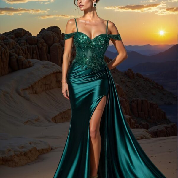 Elegant Dark Green Glamorous Slip Dress with Sparkly Embroidery and Beaded Details, Ideal for Evening Events, Weddings, Parties, and Proms. Perfect for party, prom, graduation day, and ceremony for university, college, and high school, Formal Evening Dinner Cocktail, Wedding Guest Gown, Chic, Classy, and Trendy Fashion Style to Dress to Impress.