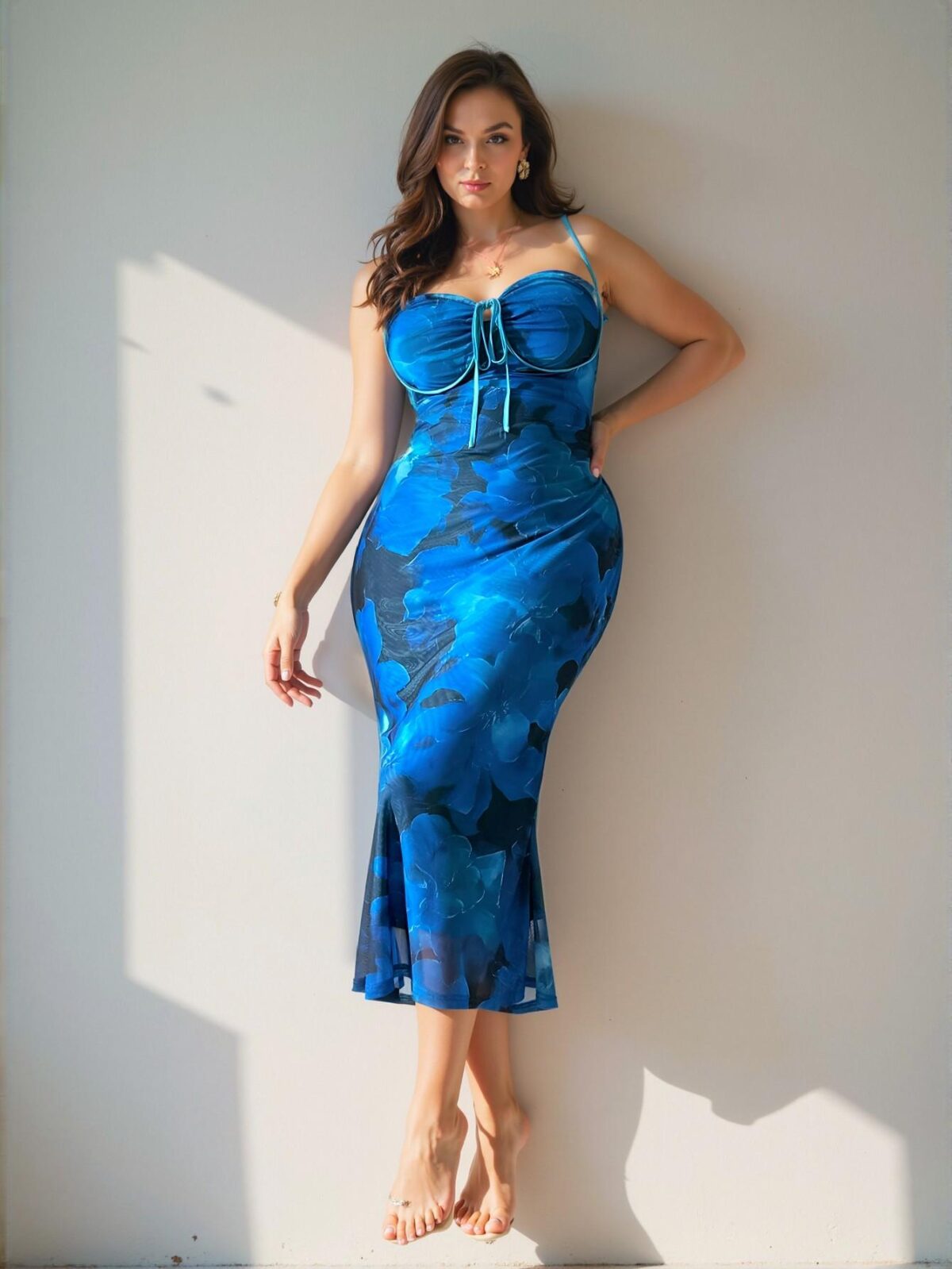 Elegant Multicolor Floral Lace Inset Mesh Fitted Long Dress, Perfect for Work, Gatherings, Romantic Dates, Vacations, and Special Events. Charming Mermaid Maxi Dress with Ombre Print for Spring and Summer - Chic, Classy, and Trendy Fashion Style to Dress to Impress. - Image 4