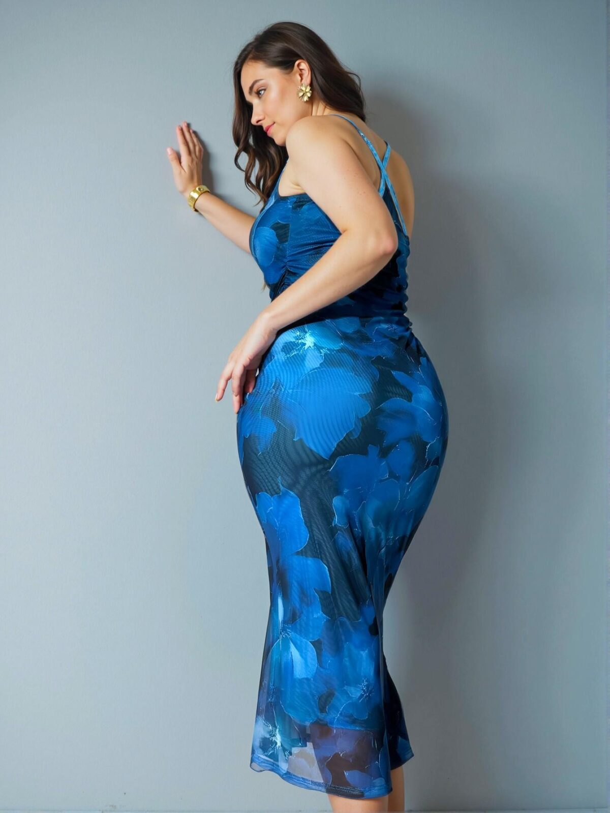 Elegant Multicolor Floral Lace Inset Mesh Fitted Long Dress, Perfect for Work, Gatherings, Romantic Dates, Vacations, and Special Events. Charming Mermaid Maxi Dress with Ombre Print for Spring and Summer - Chic, Classy, and Trendy Fashion Style to Dress to Impress. - Image 5