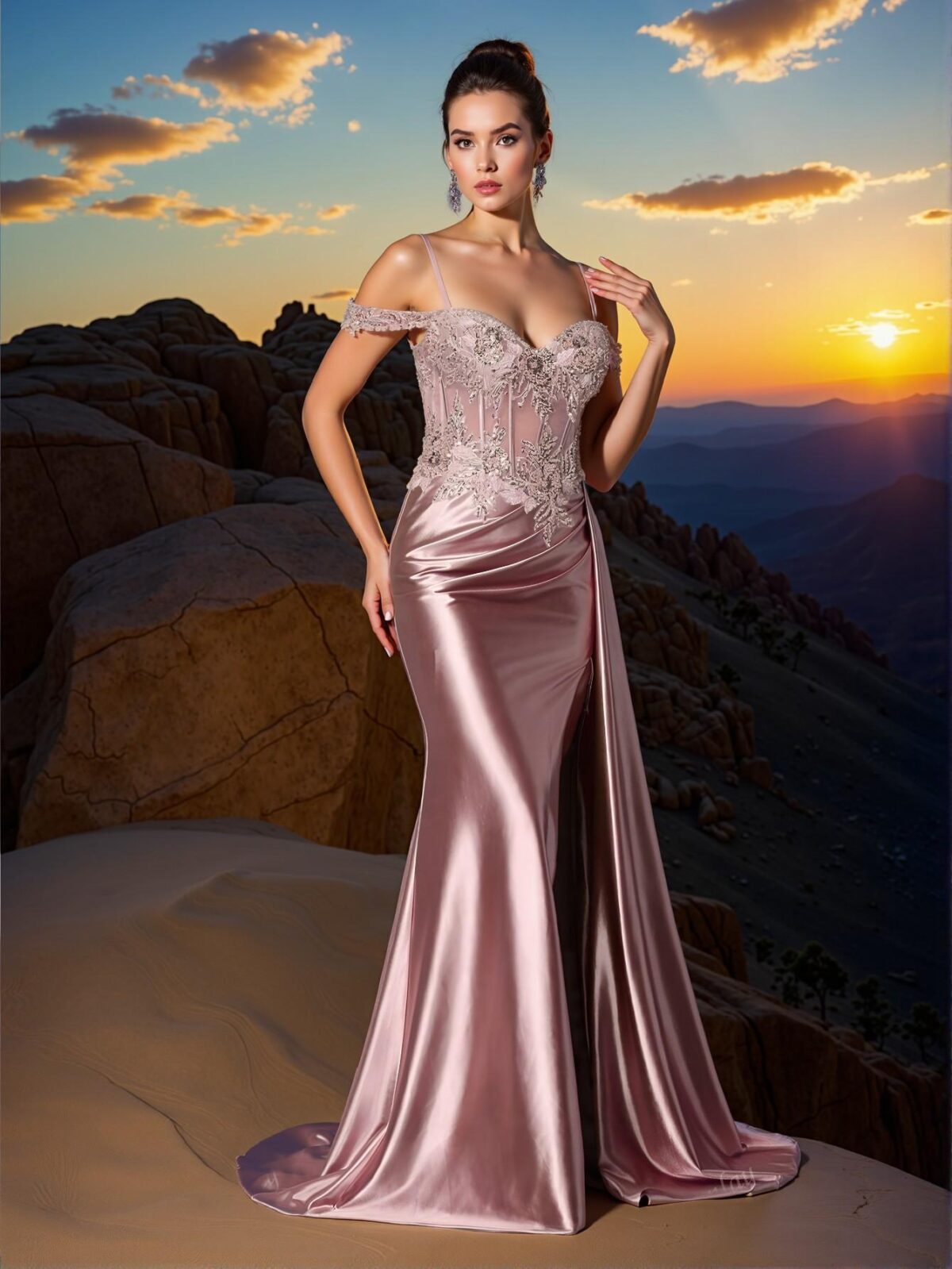 Elegant Rose Gold Glamorous Slip Dress with Sparkly Embroidery Beads for Formal Evenings and Special Occasions - Perfect for party, prom, graduation day, and ceremony for university, college, and high school, Formal Evening Dinner Cocktail, Wedding Guest Gown, Chic, Classy and Trendy Fashion Style to Dress to Impress - Image 3