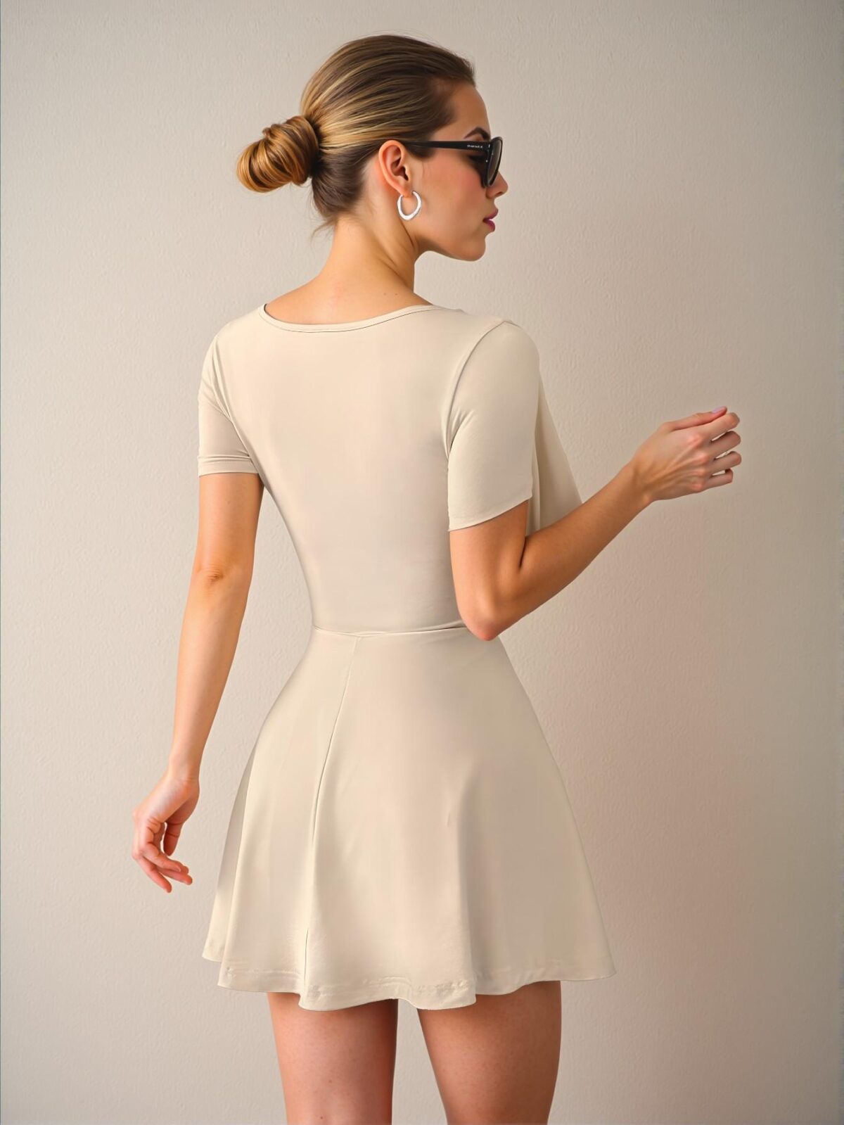 Elegant Apricot Stylish Short Sleeve A-Line Dress with Ruffle Hem Perfect for Spring and Summer - Chic, Classy and Trendy Fashion Style to Dress to Impress - Image 2