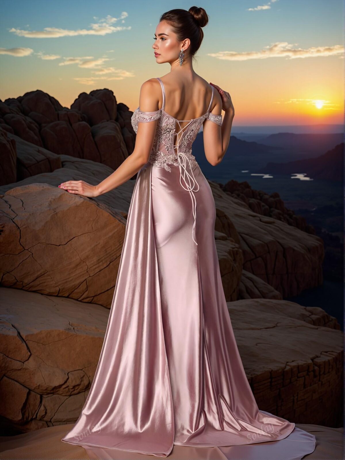 Elegant Rose Gold Glamorous Slip Dress with Sparkly Embroidery Beads for Formal Evenings and Special Occasions - Perfect for party, prom, graduation day, and ceremony for university, college, and high school, Formal Evening Dinner Cocktail, Wedding Guest Gown, Chic, Classy and Trendy Fashion Style to Dress to Impress - Image 5