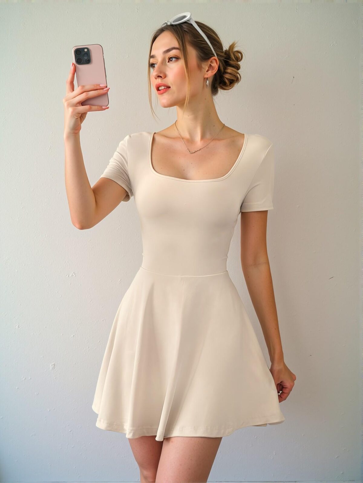 Elegant Apricot Stylish Short Sleeve A-Line Dress with Ruffle Hem Perfect for Spring and Summer - Chic, Classy and Trendy Fashion Style to Dress to Impress - Image 3
