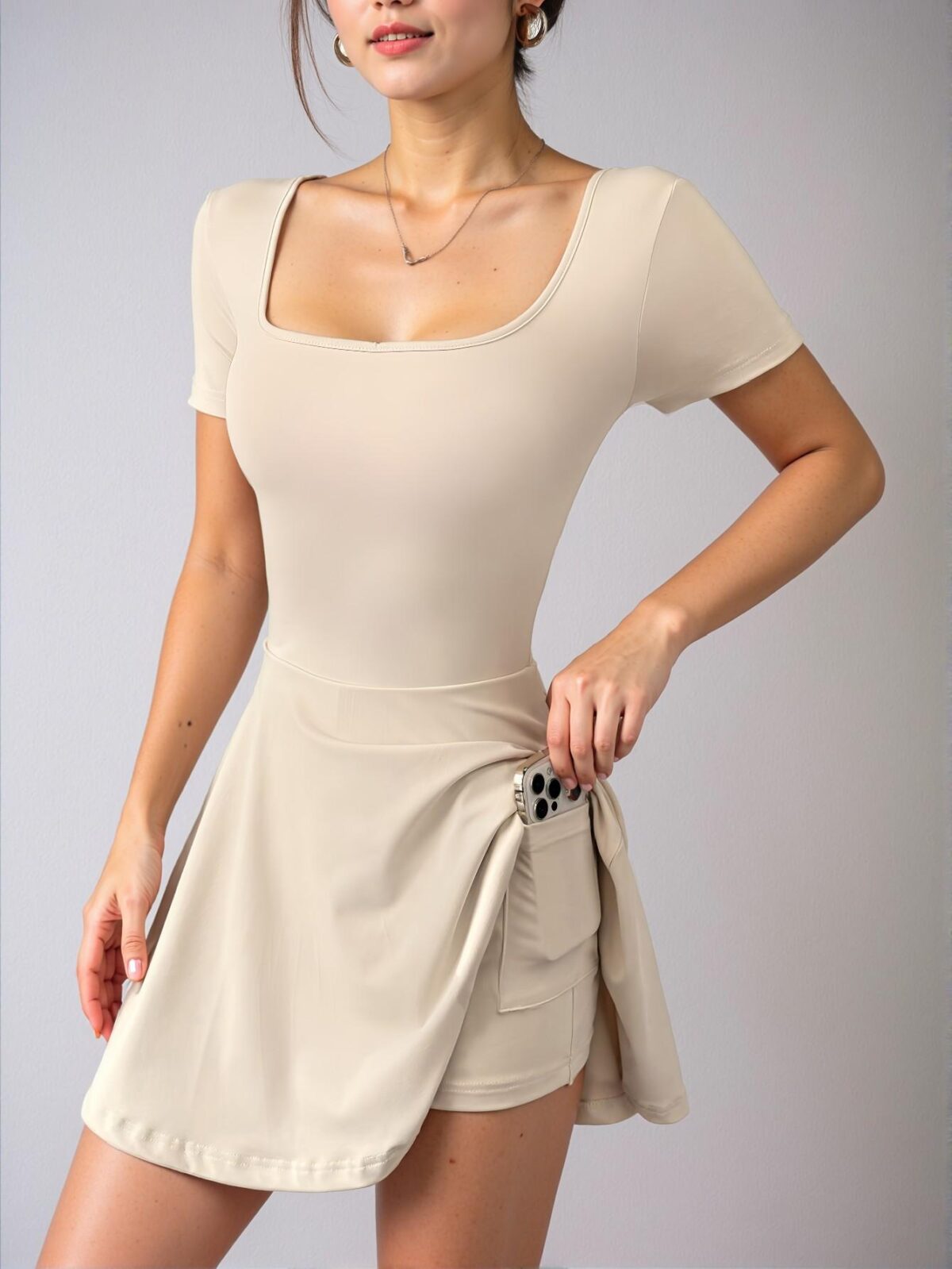 Elegant Apricot Stylish Short Sleeve A-Line Dress with Ruffle Hem Perfect for Spring and Summer - Chic, Classy and Trendy Fashion Style to Dress to Impress - Image 4