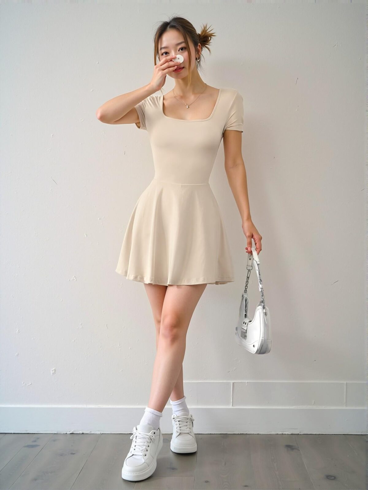 Elegant Apricot Stylish Short Sleeve A-Line Dress with Ruffle Hem Perfect for Spring and Summer - Chic, Classy and Trendy Fashion Style to Dress to Impress - Image 5