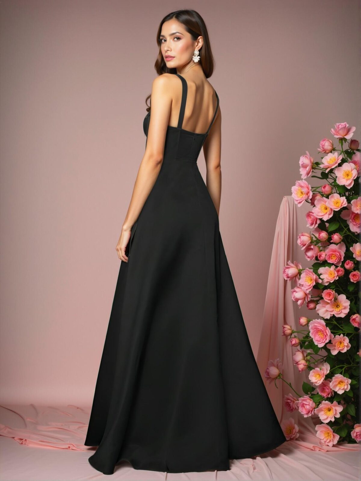 Elegant Black A-Line Cami Maxi Dress with Backless Knot Details, Perfect for party, prom, graduation day, and ceremony for university, college, and high school, Formal Evening Dinner Cocktail, Wedding Guest Gown, Chic, Classy and Trendy Fashion Style to Dress to Impress - Image 2