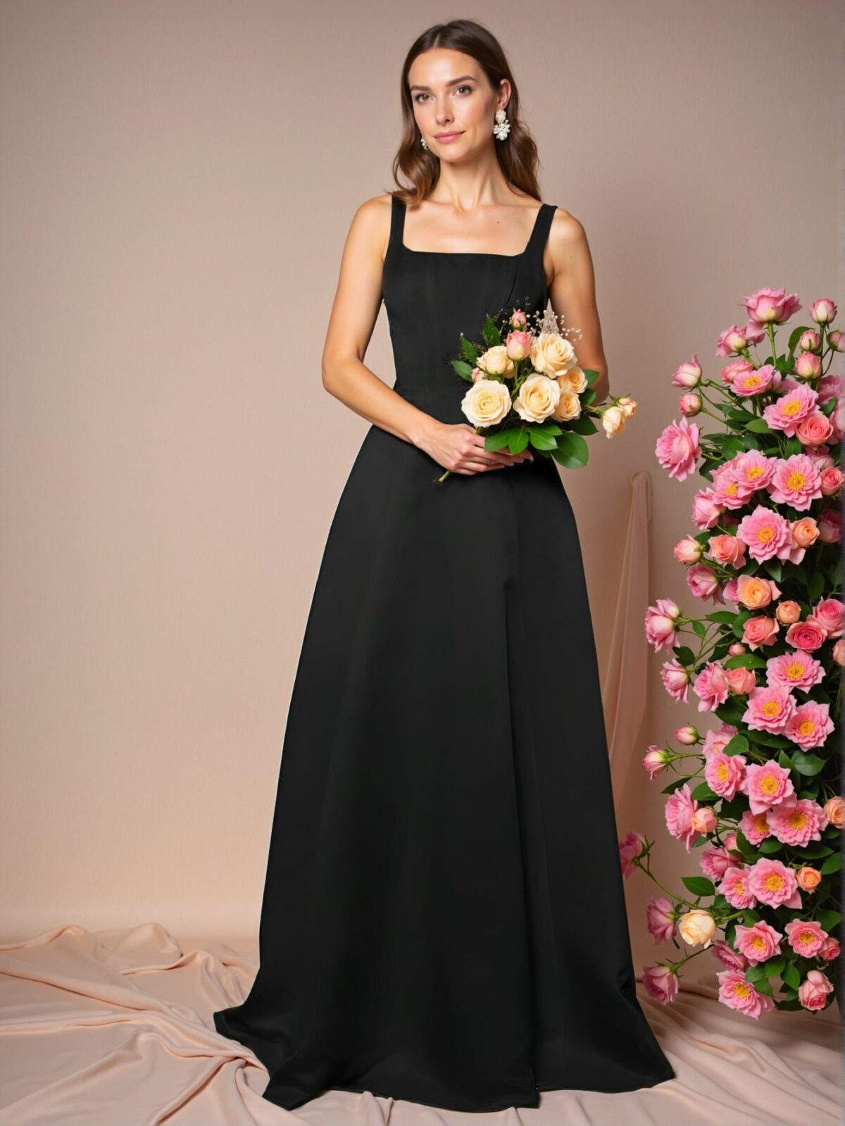 Elegant Black A-Line Cami Maxi Dress with Backless Knot Details, Perfect for party, prom, graduation day, and ceremony for university, college, and high school, Formal Evening Dinner Cocktail, Wedding Guest Gown, Chic, Classy and Trendy Fashion Style to Dress to Impress - Image 4