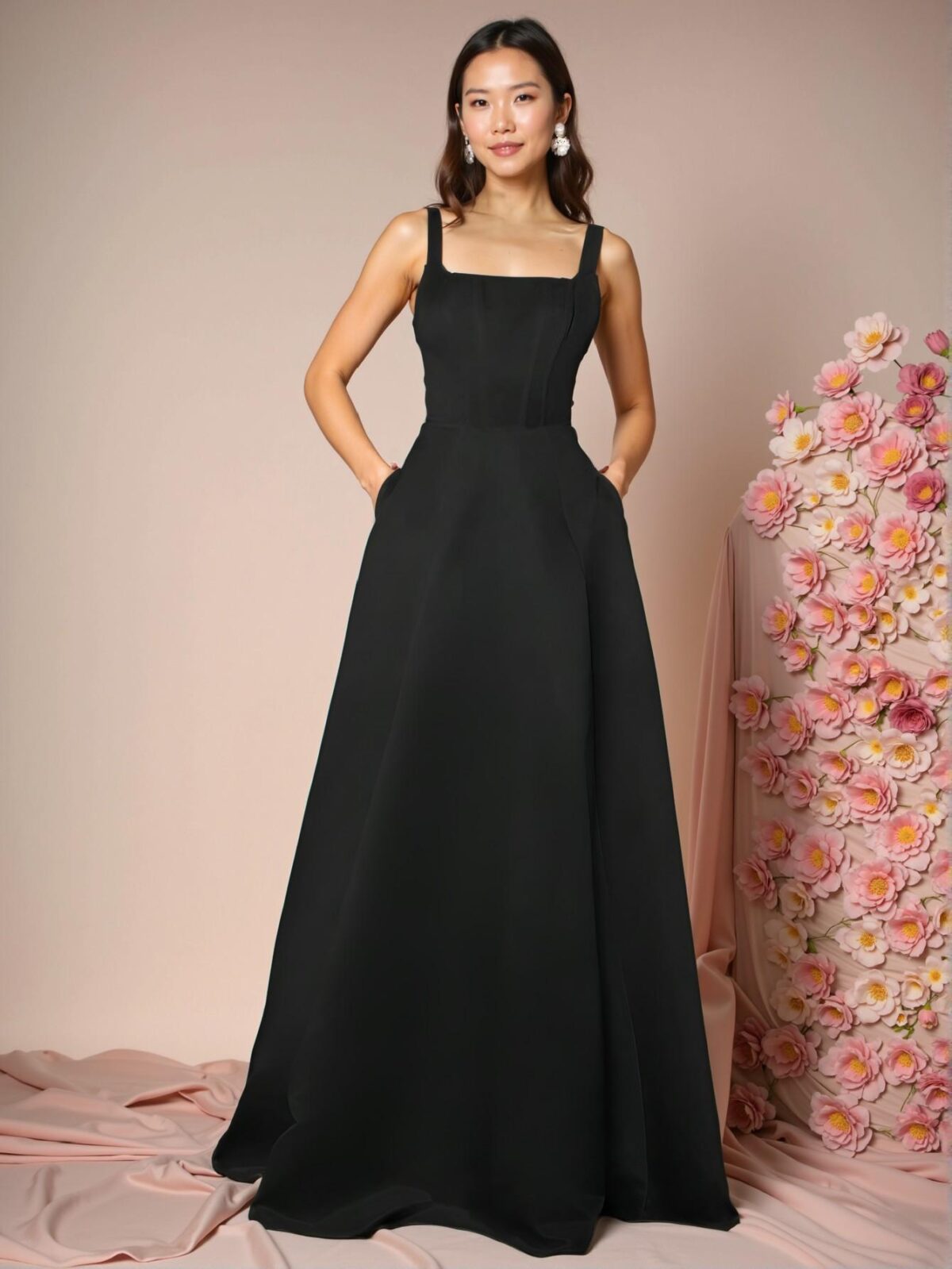 Elegant Black A-Line Cami Maxi Dress with Backless Knot Details, Perfect for party, prom, graduation day, and ceremony for university, college, and high school, Formal Evening Dinner Cocktail, Wedding Guest Gown, Chic, Classy and Trendy Fashion Style to Dress to Impress - Image 5