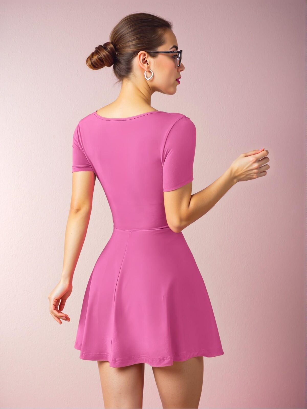Elegant Hot Pink Casual Mini Dress with Short Sleeves for Spring and Summer, Chic, Classy and Trendy Fashion Style to Dress to Impress - Image 2
