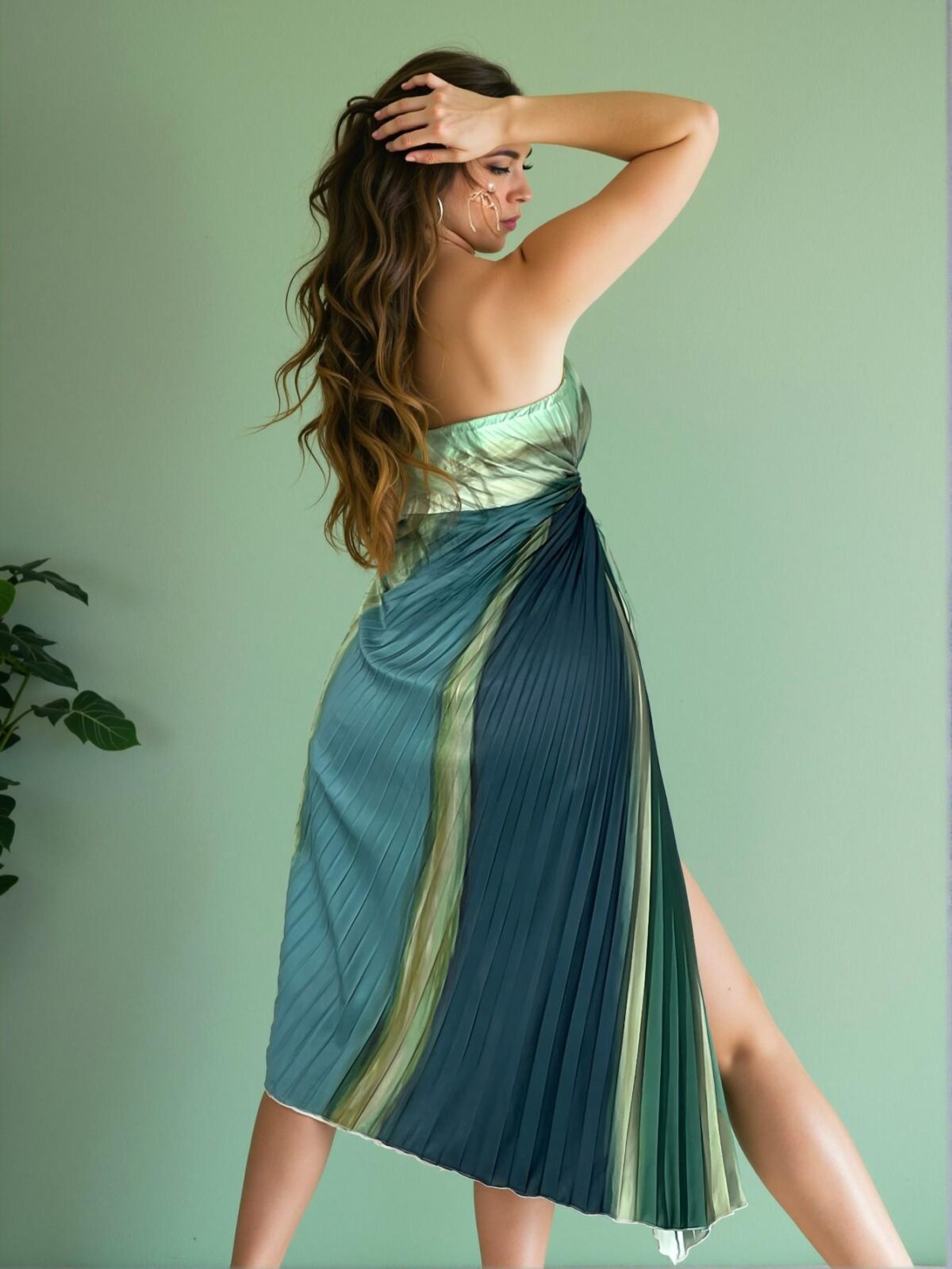 Elegant Multicolor Sophisticated Minimalist Romantic Daily, Valentine's Day, Date, Holiday, Party Batik Print Maxi Dress with Ruched Waist and Drawstring Irregular Hem for Beach Holidays in Spring and Summer - Chic, Classy and Trendy Fashion Style to Dress to Impress - Image 3