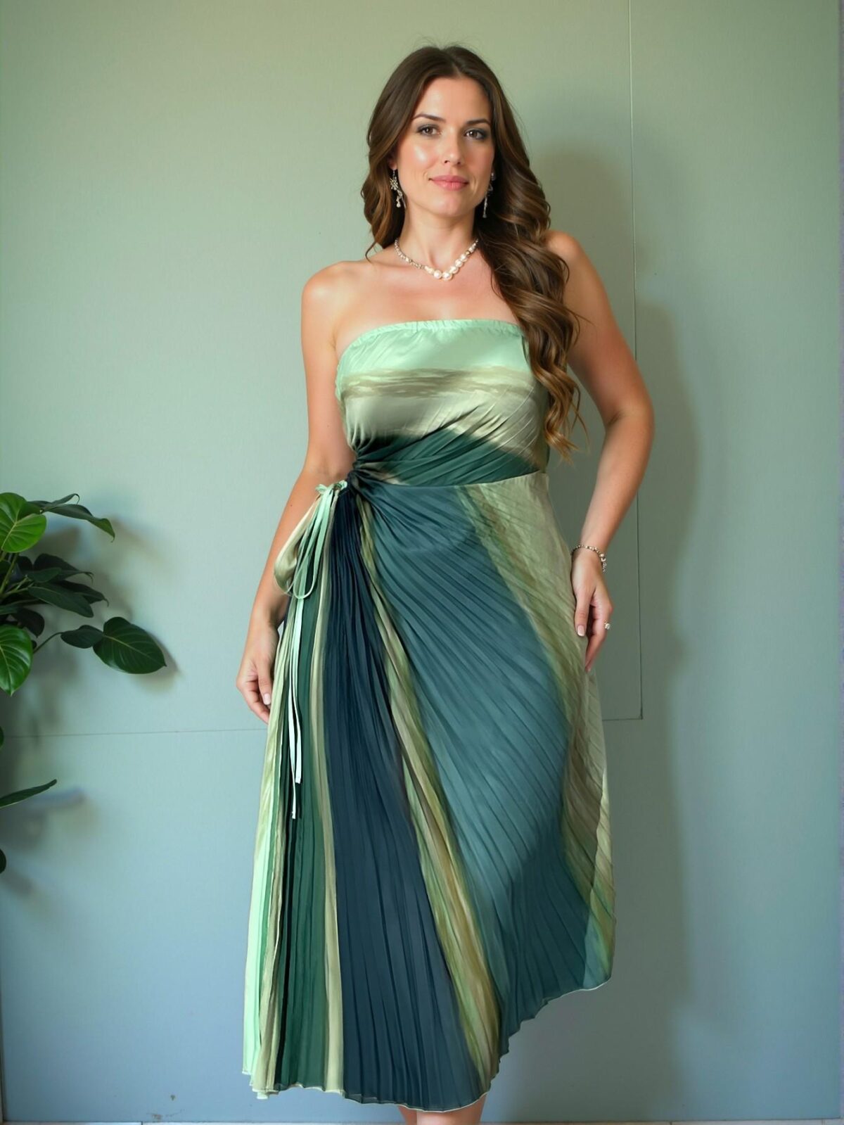Elegant Multicolor Sophisticated Minimalist Romantic Daily, Valentine's Day, Date, Holiday, Party Batik Print Maxi Dress with Ruched Waist and Drawstring Irregular Hem for Beach Holidays in Spring and Summer - Chic, Classy and Trendy Fashion Style to Dress to Impress - Image 4