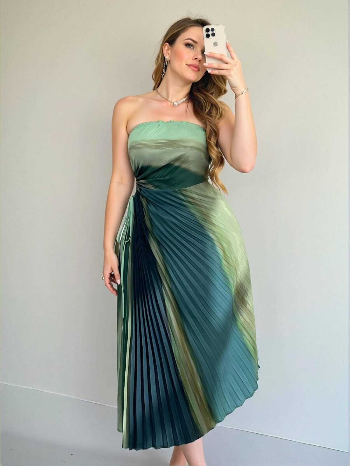 Elegant Multicolor Sophisticated Minimalist Romantic Daily, Valentine's Day, Date, Holiday, Party Batik Print Maxi Dress with Ruched Waist and Drawstring Irregular Hem for Beach Holidays in Spring and Summer - Chic, Classy and Trendy Fashion Style to Dress to Impress - Image 5