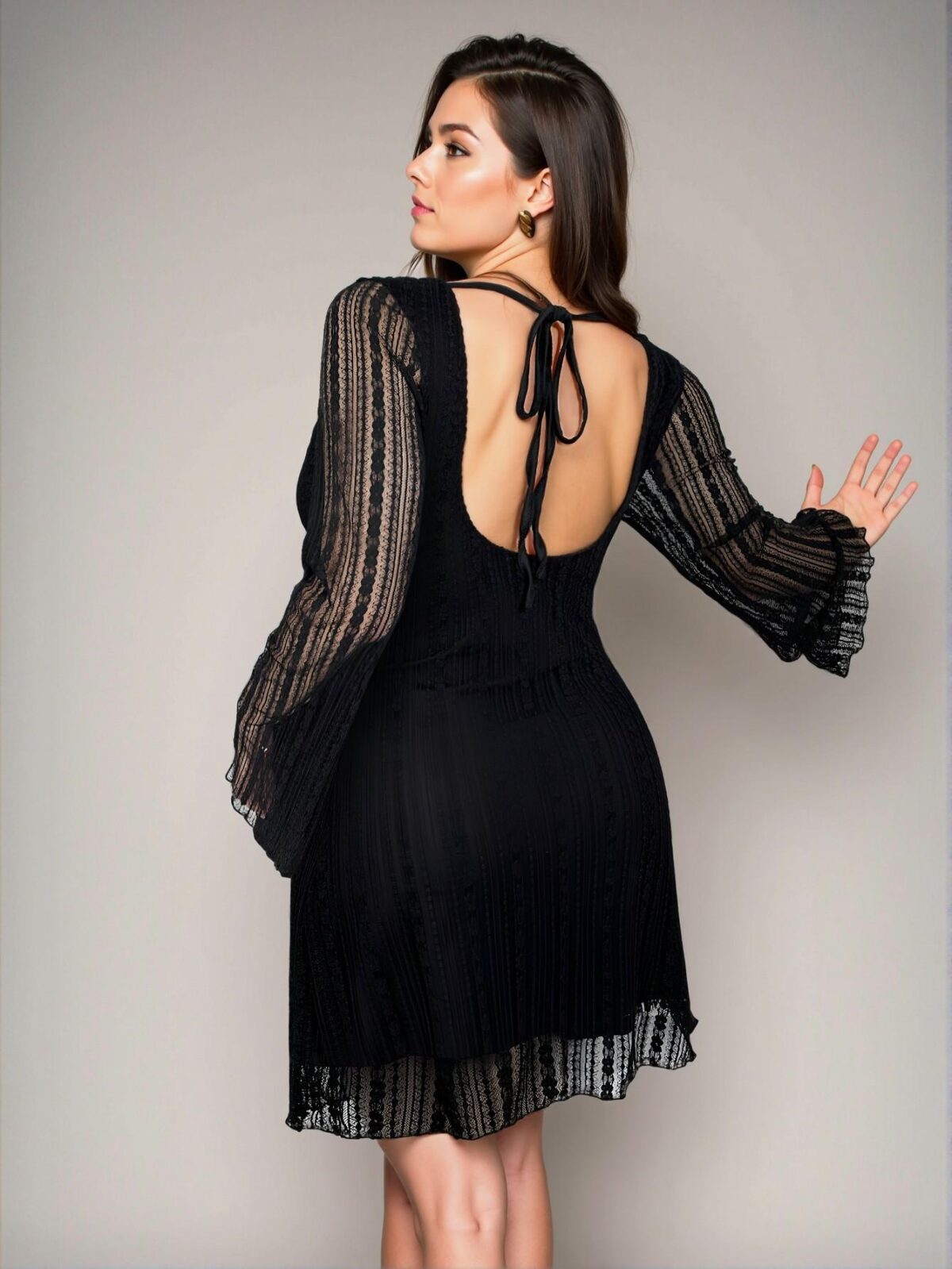 Elegant Black Romantic Fitted Lace Backless Dress for Parties, Vacations, and Special Occasions in Spring and Summer - Chic, Classy and Trendy Fashion Style to Dress to Impress - Image 2