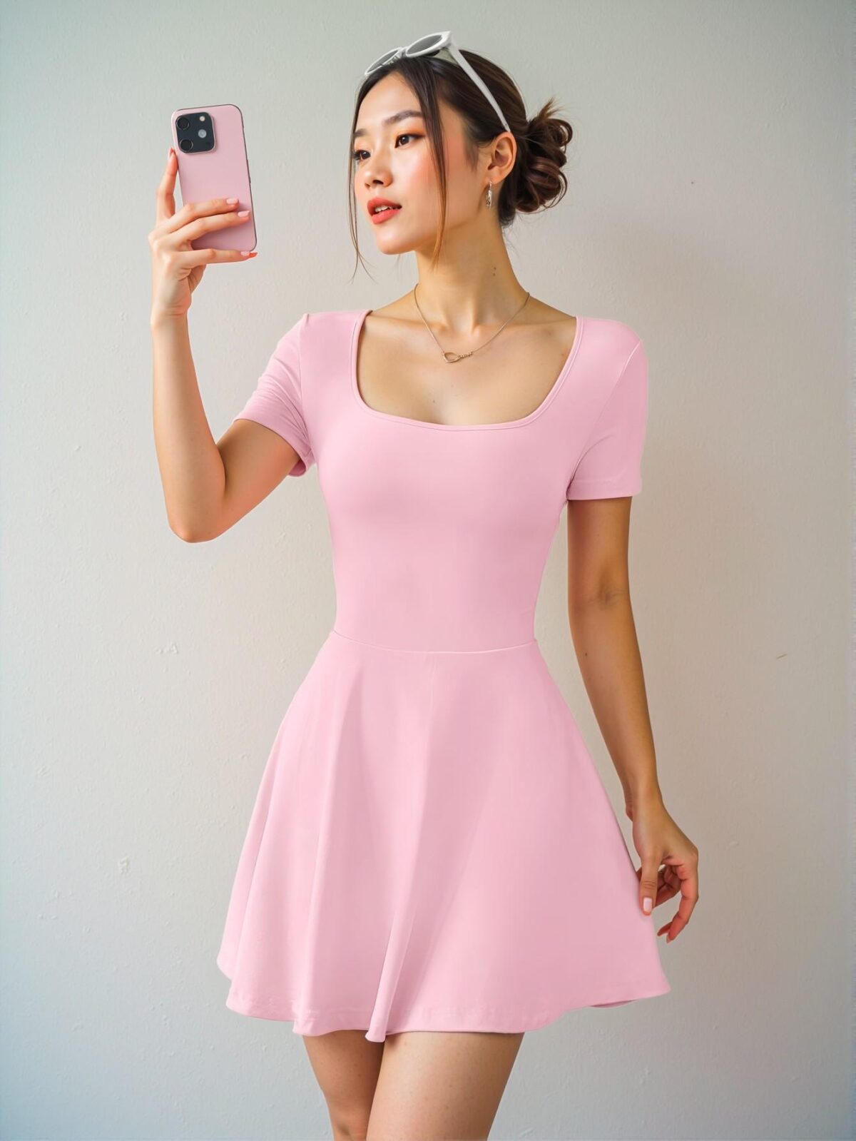 Elegant Pink Chic Knitted Mini Dress for Casual Spring and Summer Outings - Chic, Classy, and Trendy Fashion Style to Dress to Impress - Image 3