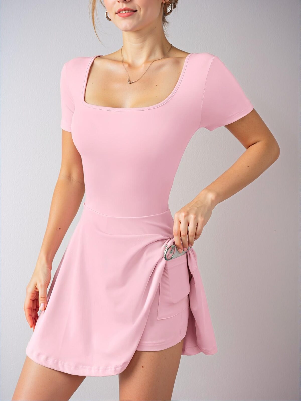Elegant Pink Chic Knitted Mini Dress for Casual Spring and Summer Outings - Chic, Classy, and Trendy Fashion Style to Dress to Impress - Image 4