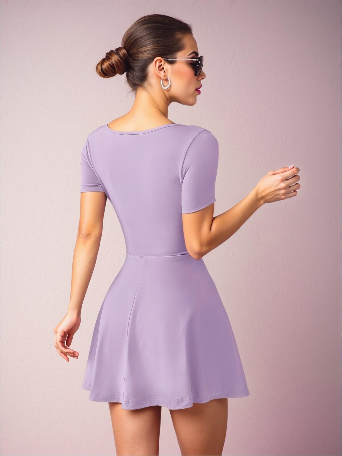 Elegant Lilac Cropped Knit Mini Dress with Square Neck and Ruffled Hem - Chic, Classy, and Trendy Fashion Style to Dress to Impress - Image 2