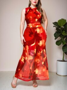 Elegant Multicolor Chic 2-Piece Set Featuring a Comfortable Tie-Dye Camisole and Flowing Fish Tail Skirt for Casual Summer Outings and Poolside Gatherings - Chic, Classy and Trendy Fashion Style to Dress to Impress