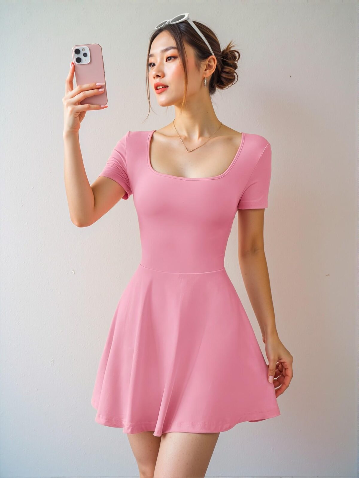 Elegant Coral Pink Stylish Knitted Mini Dress for Women Perfect for Spring and Summer Chic, Classy and Trendy Fashion Style to Dress to Impress - Image 3