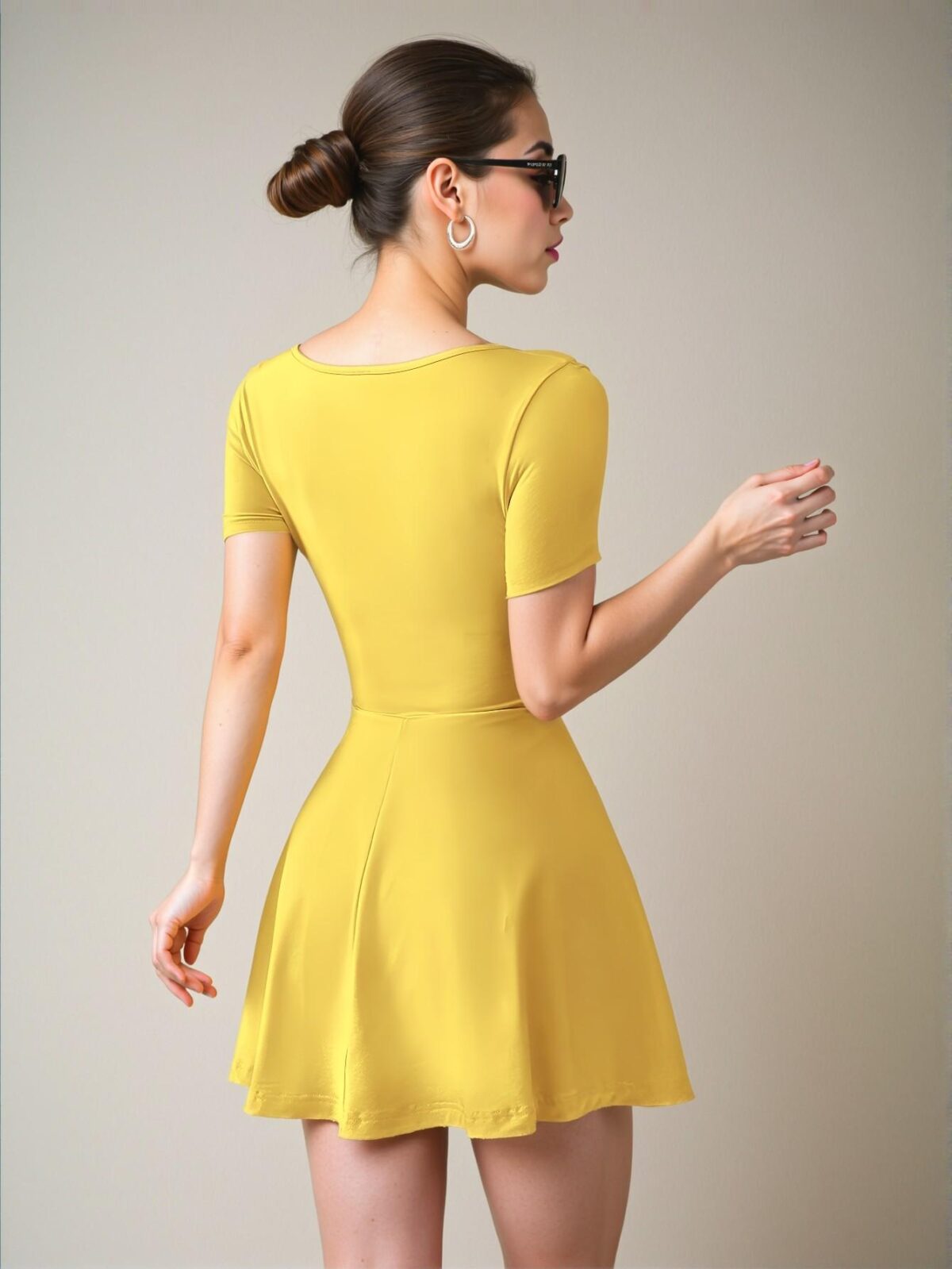 Elegant Yellow Casual Square Neck Short Sleeve Mini Dress with Ruffle Hem for Spring and Summer: Chic, Classy and Trendy Fashion Style to Dress to Impress - Image 2