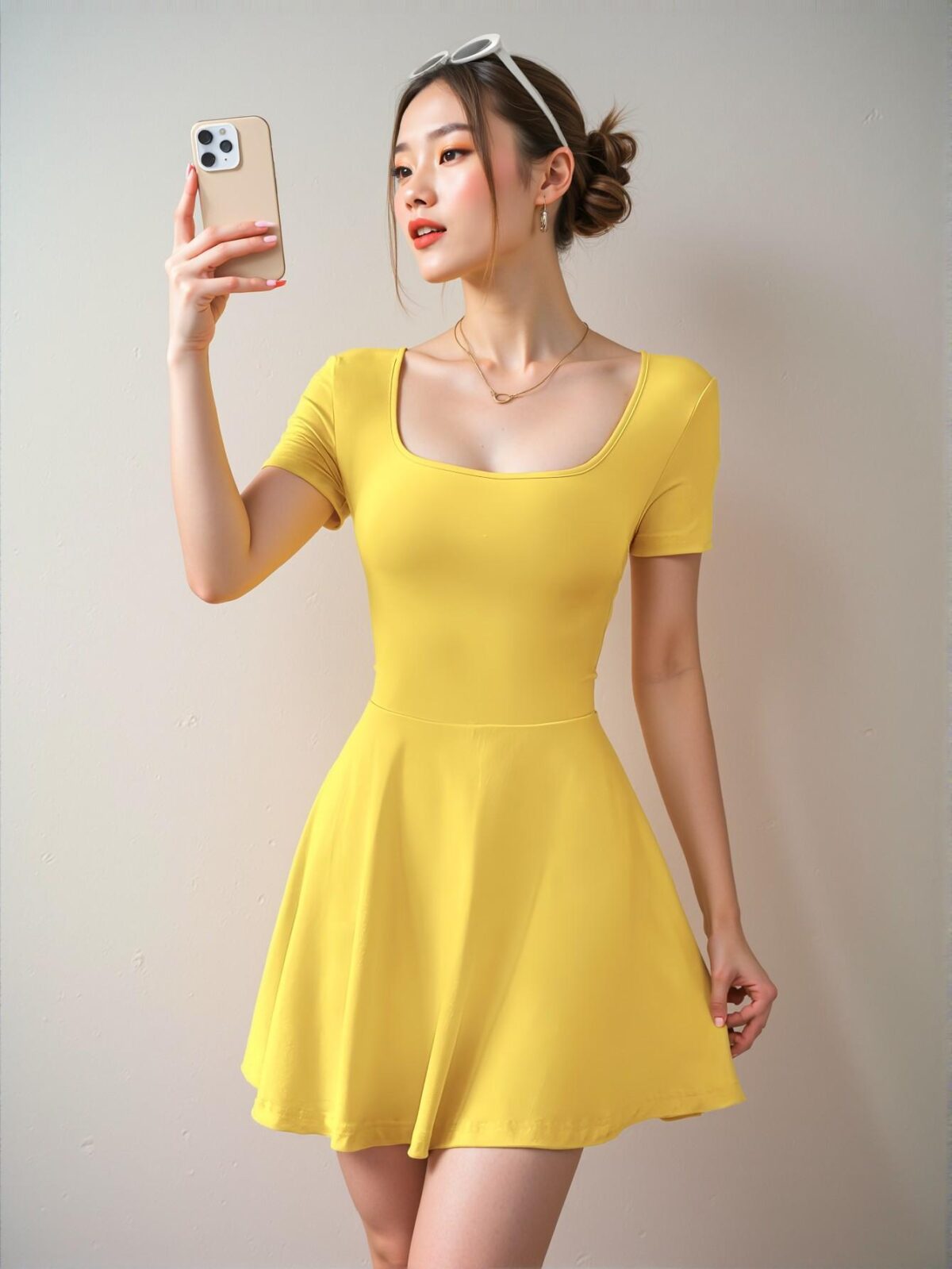 Elegant Yellow Casual Square Neck Short Sleeve Mini Dress with Ruffle Hem for Spring and Summer: Chic, Classy and Trendy Fashion Style to Dress to Impress - Image 3