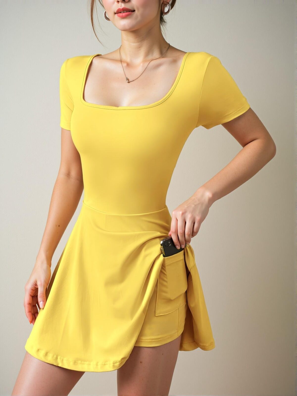 Elegant Yellow Casual Square Neck Short Sleeve Mini Dress with Ruffle Hem for Spring and Summer: Chic, Classy and Trendy Fashion Style to Dress to Impress - Image 4