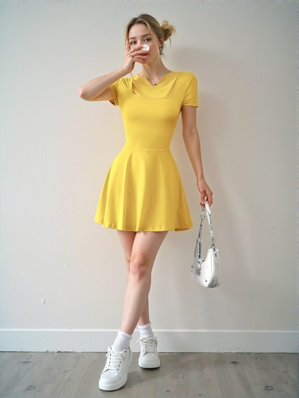 Elegant Yellow Casual Square Neck Short Sleeve Mini Dress with Ruffle Hem for Spring and Summer: Chic, Classy and Trendy Fashion Style to Dress to Impress - Image 5