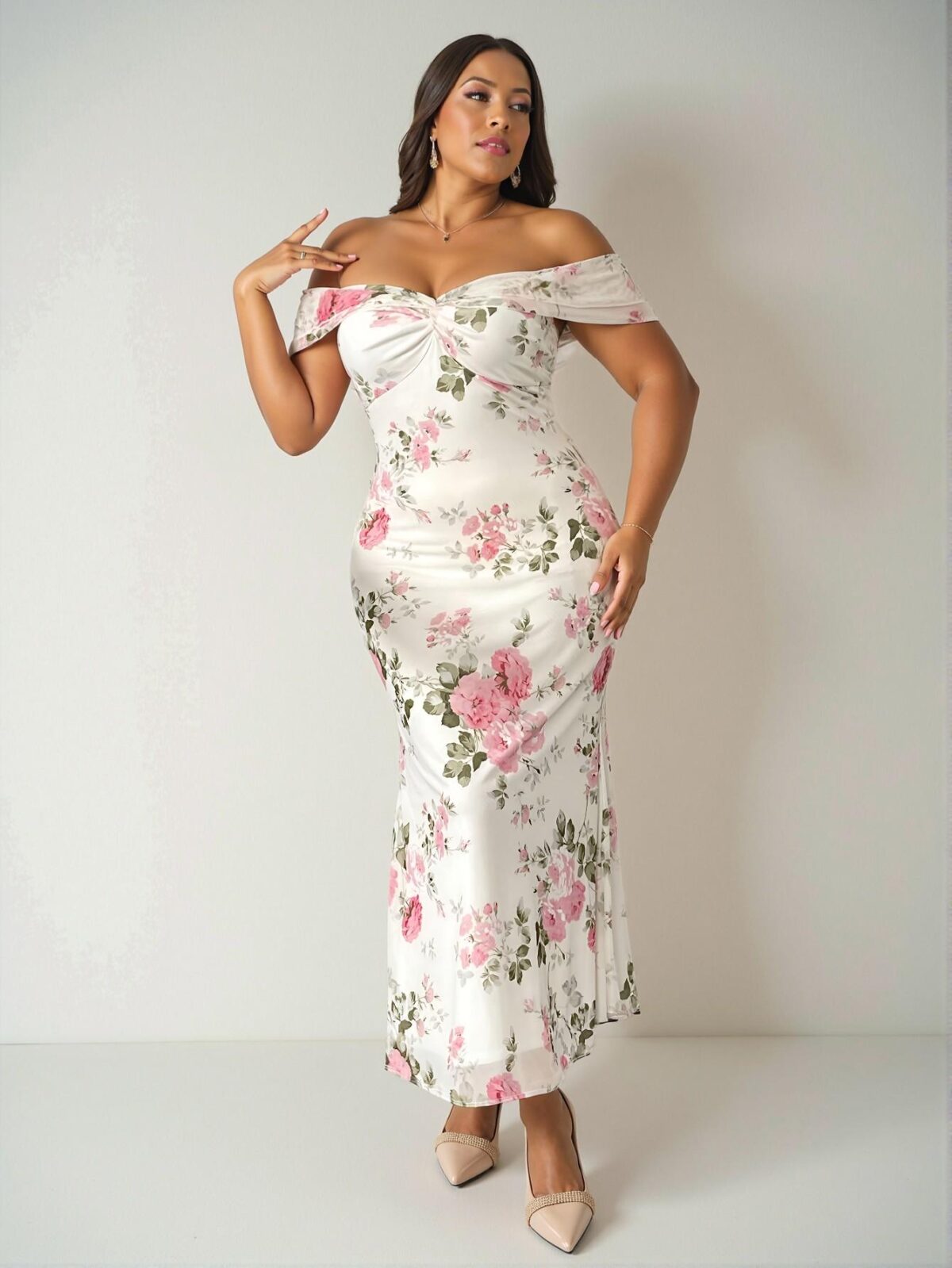 Elegant Multicolor Off-Shoulder Floral Mesh Bodycon Dress for Various Occasions - Chic, Classy and Trendy Fashion Style to Dress to Impress - Image 5