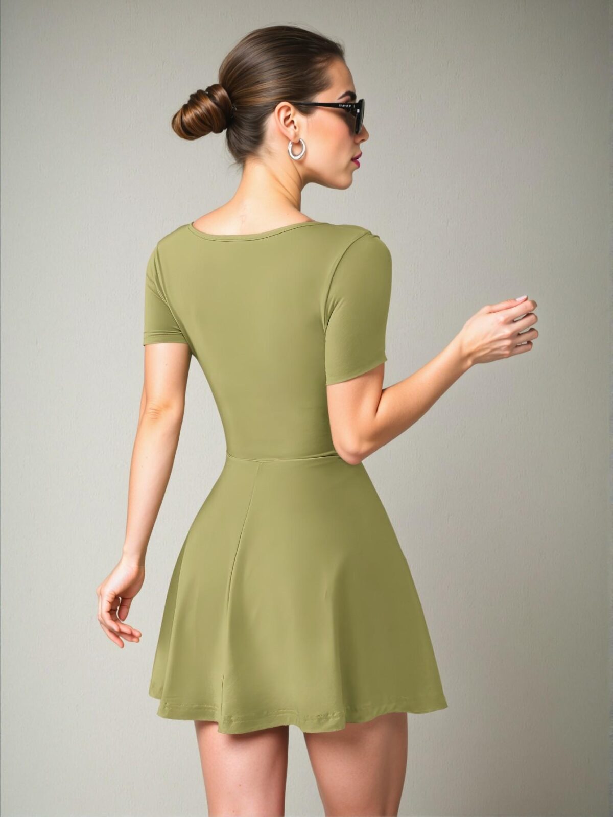 Elegant Olive Green Casual Knitted A-Line Mini Dress with Ruffle Hem for Women, Chic, Classy and Trendy Fashion Style to Dress to Impress - Image 2