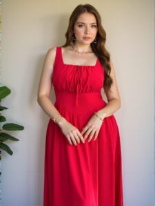 Elegant Red Flared A-Line Maxi Dress with Square Neckline and Backless Design for Spring and Summer: Chic, Classy and Trendy Fashion Style to Dress to Impress