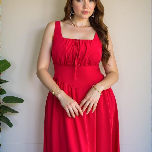 Elegant Red Flared A-Line Maxi Dress with Square Neckline and Backless Design for Spring and Summer: Chic, Classy and Trendy Fashion Style to Dress to Impress