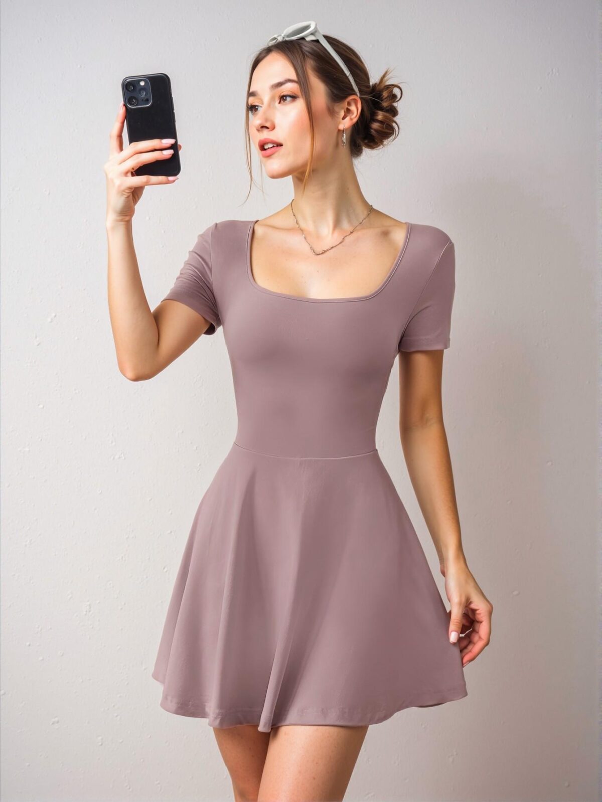 Elegant Dusty Purple Flared A-Line Mini Casual Dress with Ruffle Hem for Effortless Spring and Summer Style – Chic, Classy and Trendy Fashion to Dress to Impress - Image 3
