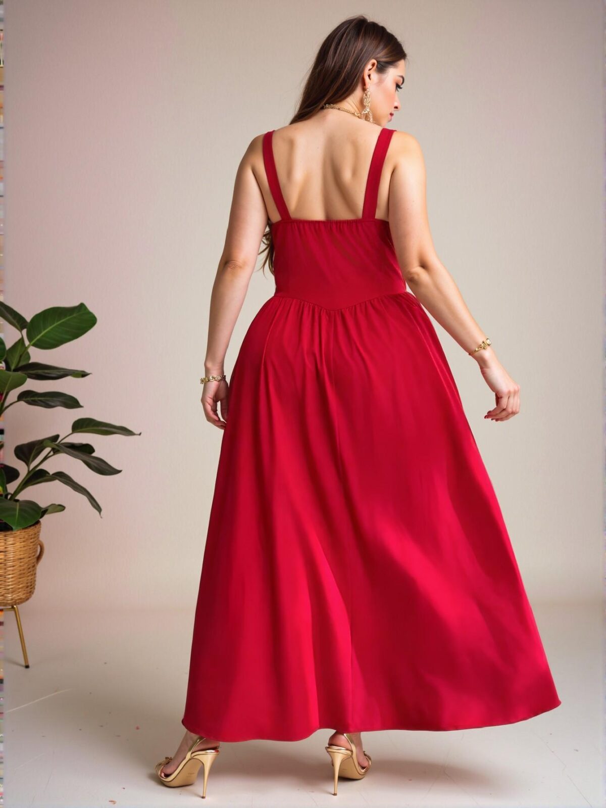 Elegant Red Flared A-Line Maxi Dress with Square Neckline and Backless Design for Spring and Summer: Chic, Classy and Trendy Fashion Style to Dress to Impress - Image 2