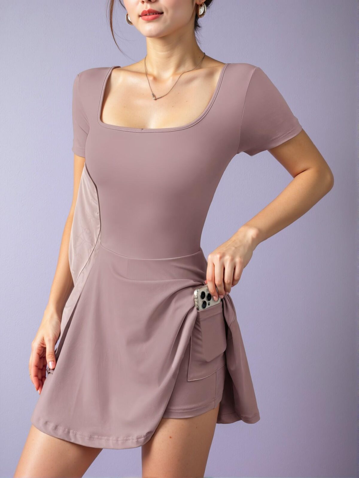 Elegant Dusty Purple Flared A-Line Mini Casual Dress with Ruffle Hem for Effortless Spring and Summer Style – Chic, Classy and Trendy Fashion to Dress to Impress - Image 4