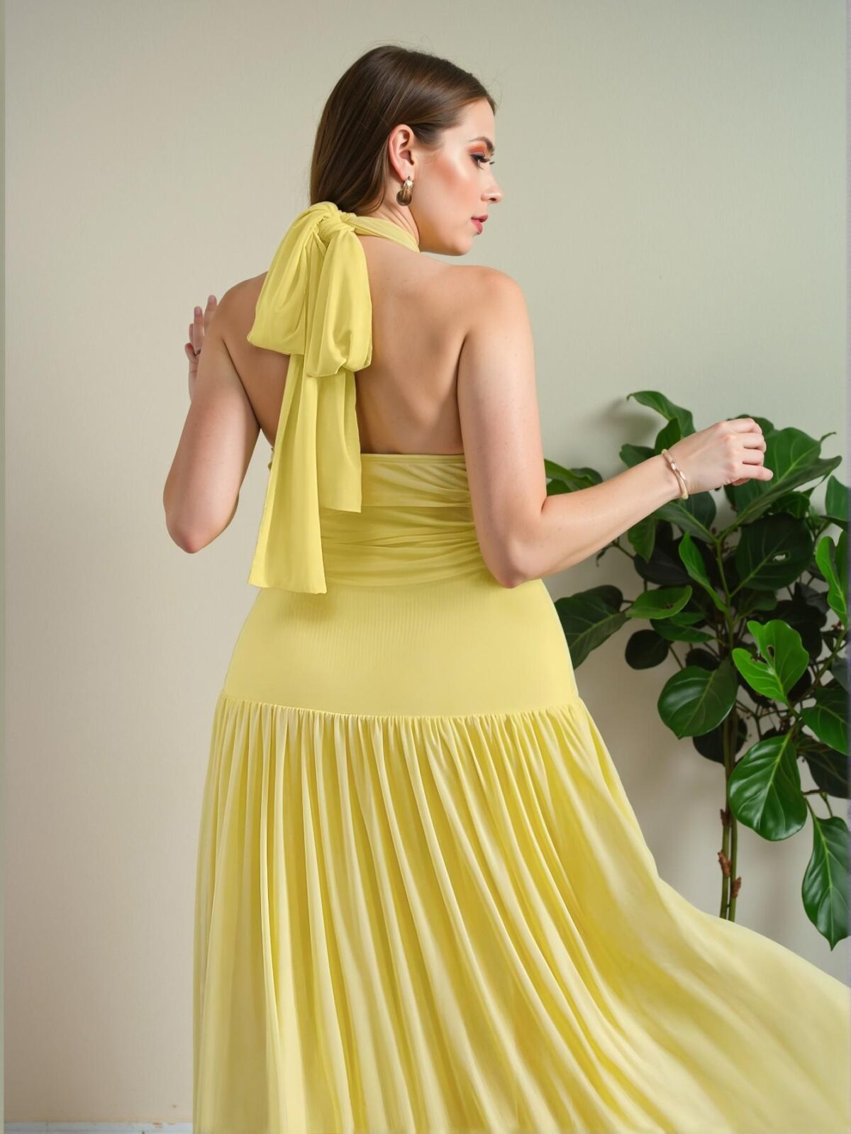 Elegant Yellow Flared A-Line Mesh Dress for Romantic Weddings, Garden Parties, and Beach Vacations "Chic, Classy and Trendy Fashion Style to Dress to Impress" - Image 2