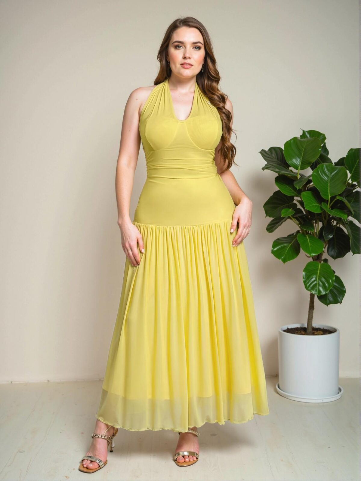 Elegant Yellow Flared A-Line Mesh Dress for Romantic Weddings, Garden Parties, and Beach Vacations "Chic, Classy and Trendy Fashion Style to Dress to Impress" - Image 3