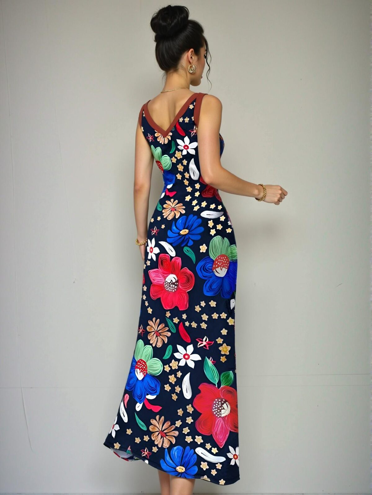 Elegant Multicolor Stylish V-Neck Sleeveless Fitted & Flared Dress for Women Perfect for Spring and Summer Chic, Classy and Trendy Fashion Style to Dress to Impress - Image 2